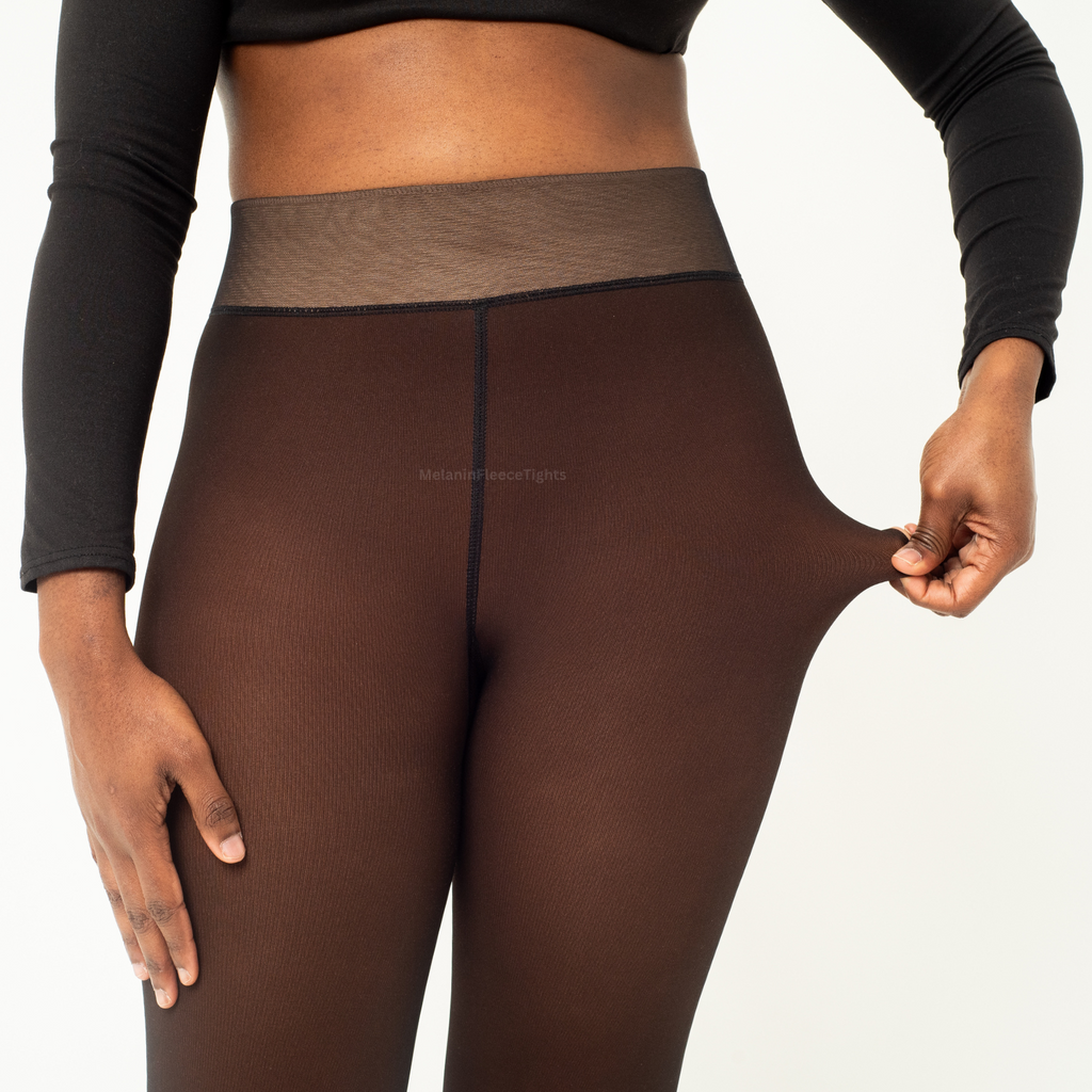 300g Skintone Thermal Fleece-Lined Tights For Black/Brown Women. Size: M
